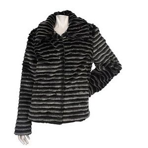 Dennis Basso Faux Mink Horizontal Cut Grooved Coat